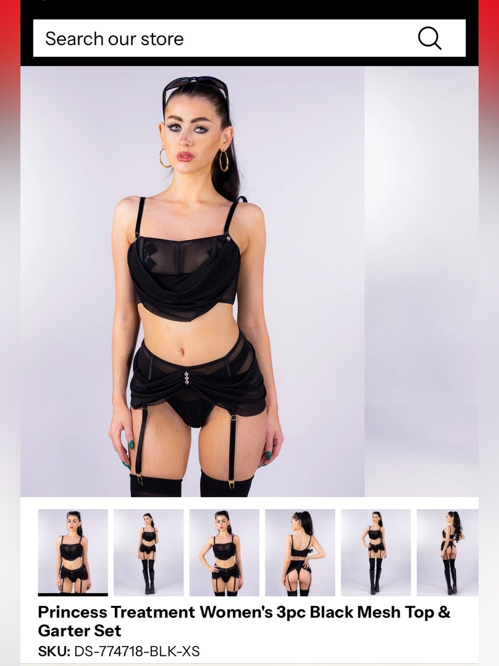Forplay Princess Treatment Women's 3pc Black Mesh Top & Garter Set × 1